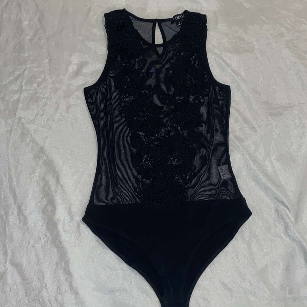 TIMING | Small sexy black floral see through bodysuit